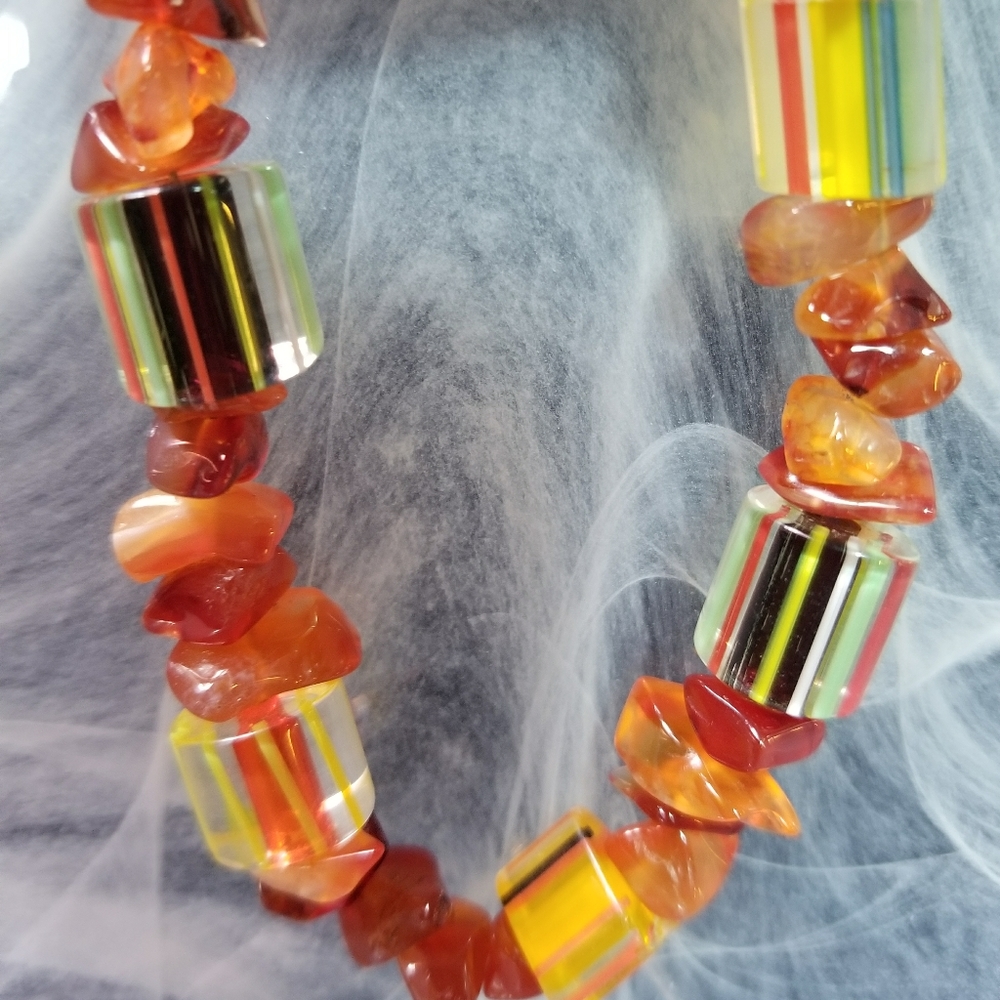 Fun & Funky handmade bracelet w/carnelian & glass